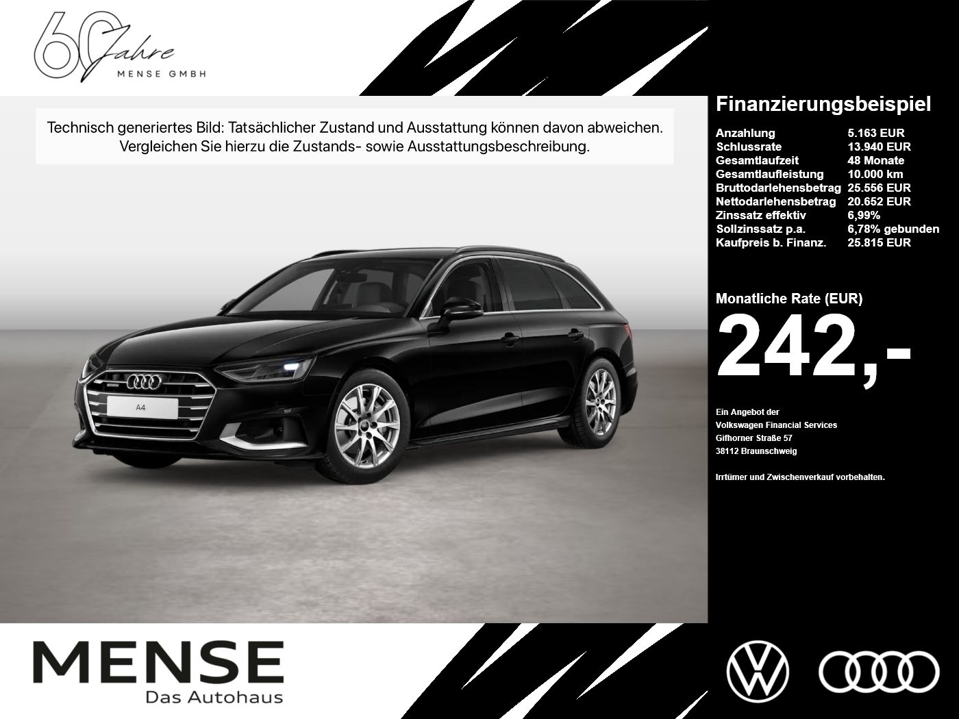 Fahrzeug autohaus mense Fahrzeugabbildung Audi A4 Avant 40 TFSI quattro S tronic advanced AHK