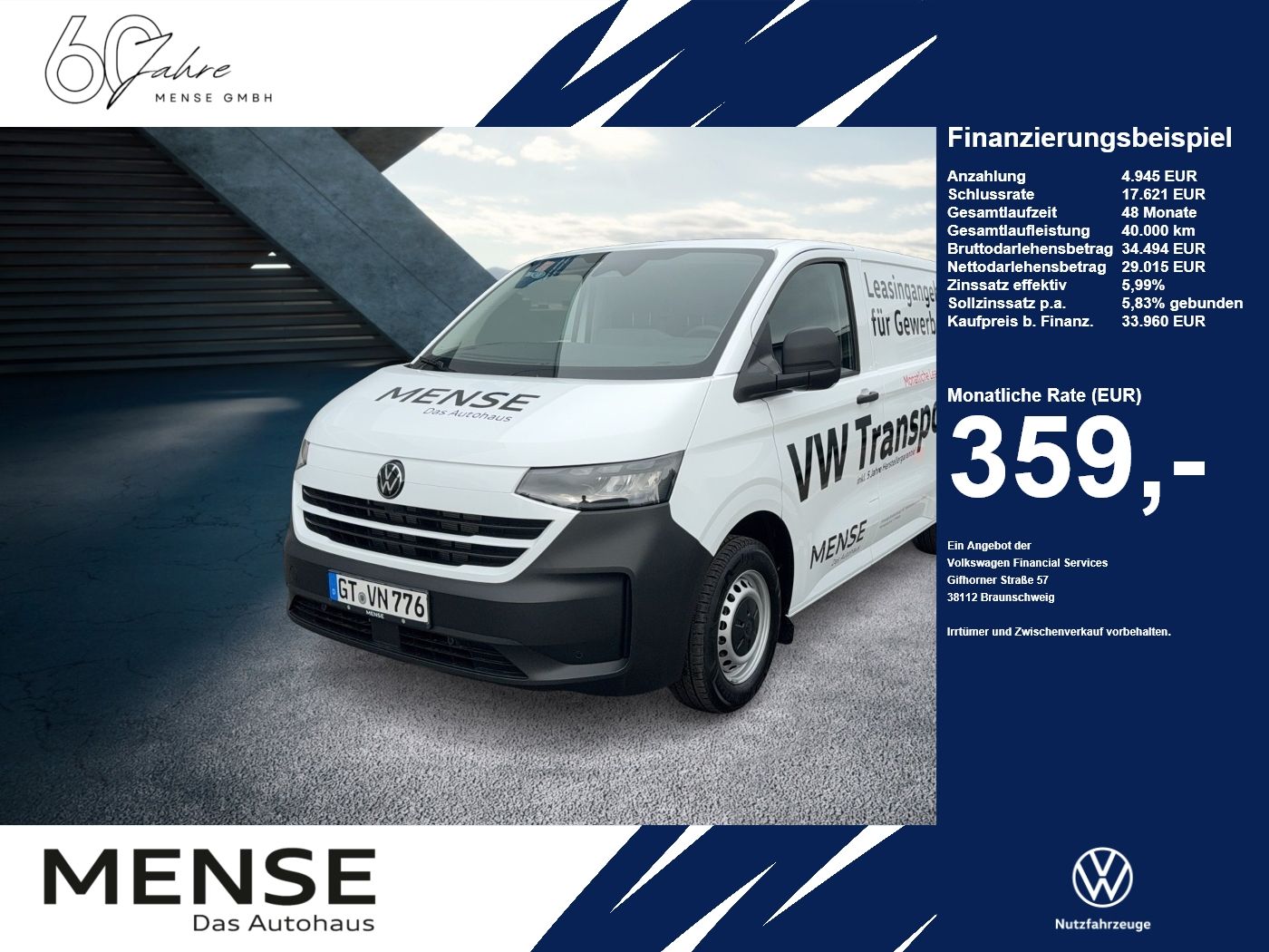 Fahrzeugabbildung Volkswagen NFZ Transporter Kasten Edition Motor: 2.0 l TDI - mit KI generiert/bearbeitet