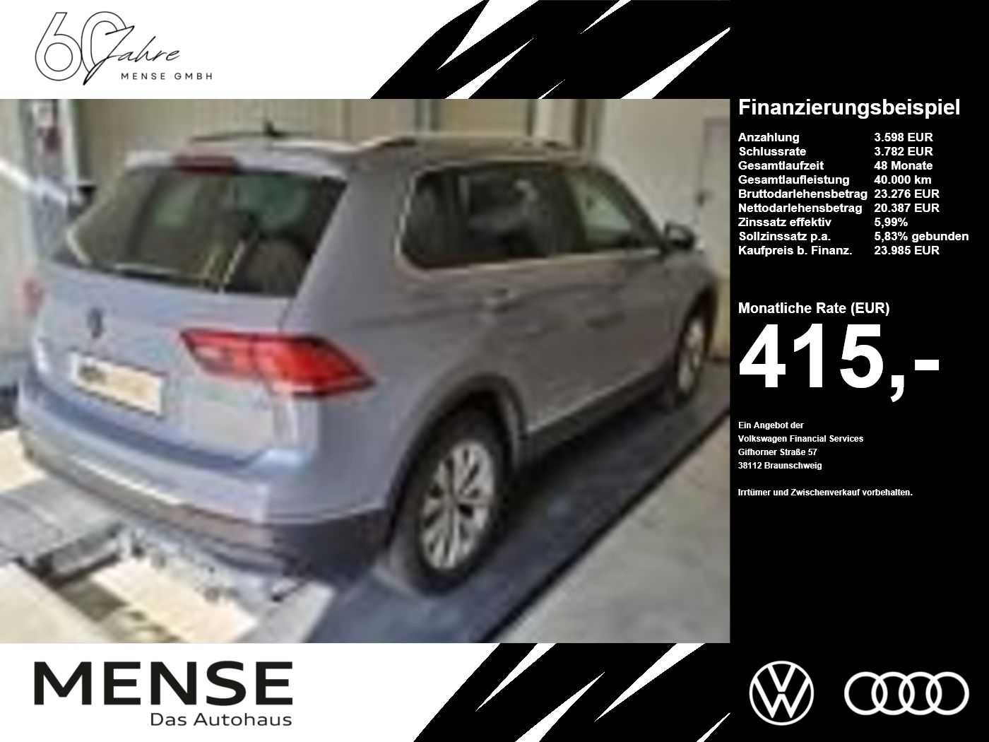Fahrzeug autohaus mense Fahrzeugabbildung Volkswagen Tiguan 1.5 TSI DSG Life CarPlay|AHK|ACC|LED|Navi - mit KI generiert/bearbeitet