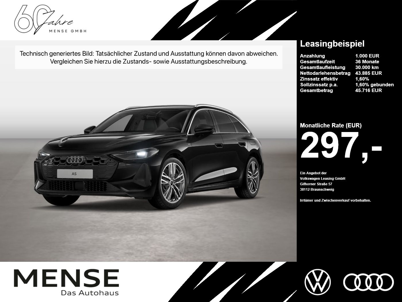 Fahrzeug autohaus mense Fahrzeugabbildung Audi A5 Avant e-hybrid quattro 220 kW S tronic ACC LM - mit KI generiert/bearbeitet