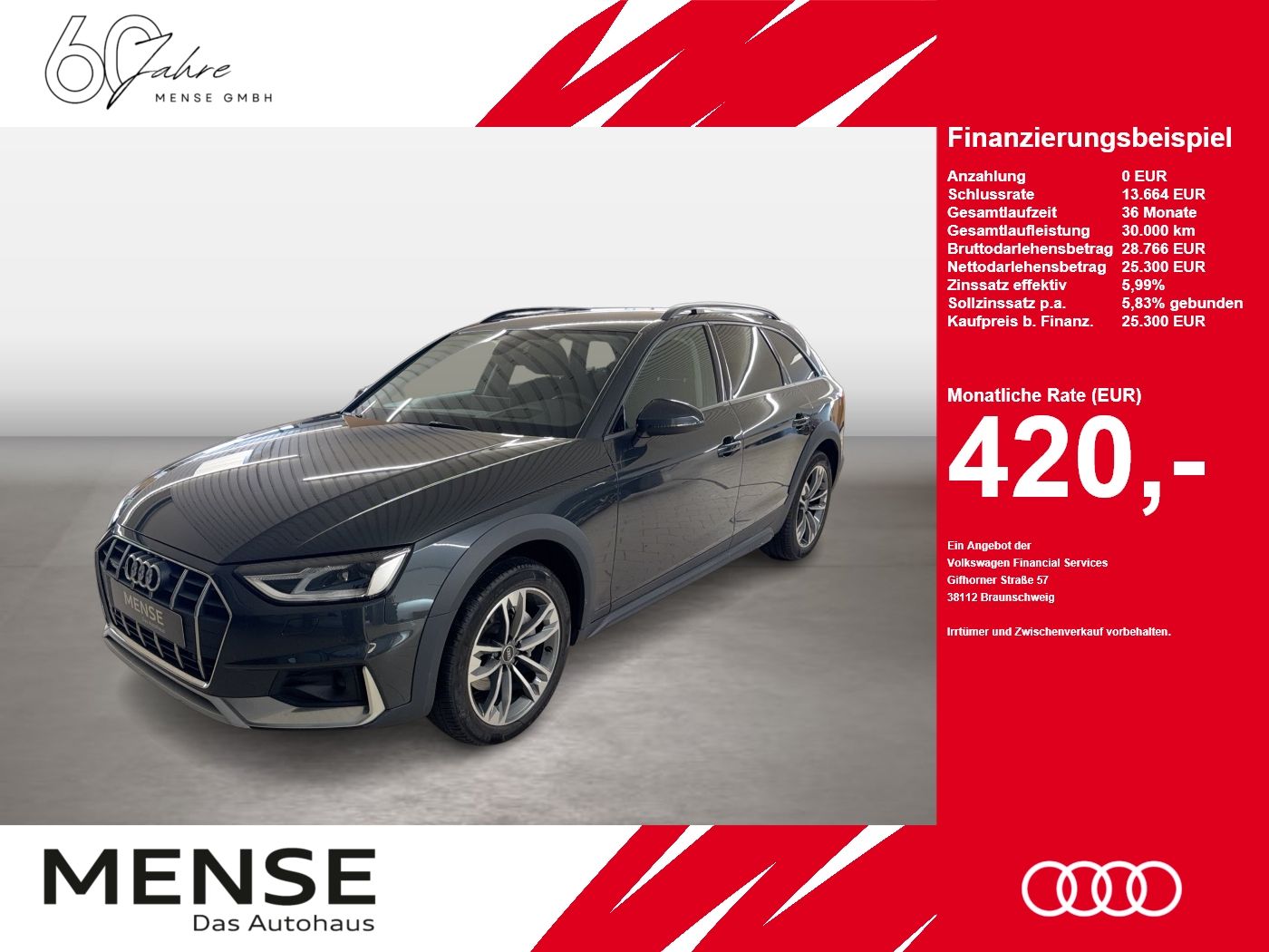 Fahrzeug autohaus mense Fahrzeugabbildung Audi A4 allroad 40 TDI quattro S tronic HUD Massage - mit KI generiert/bearbeitet