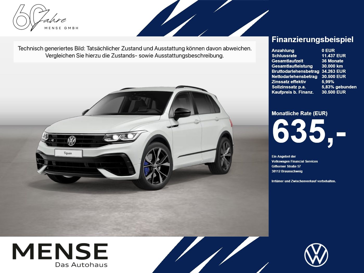 Fahrzeug autohaus mense Fahrzeugabbildung Volkswagen Tiguan R 2.0 TSI 4Motion DSG IQ.Light Matrix AHK - mit KI generiert/bearbeitet