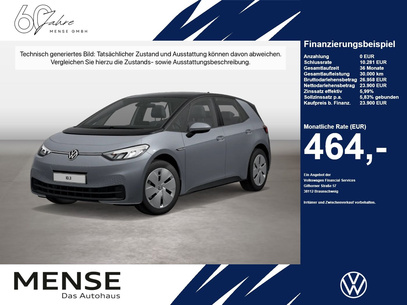 Fahrzeugabbildung Volkswagen ID.3 Pro Performance CarPlay ACC LED Navi KlimaA - mit KI generiert/bearbeitet
