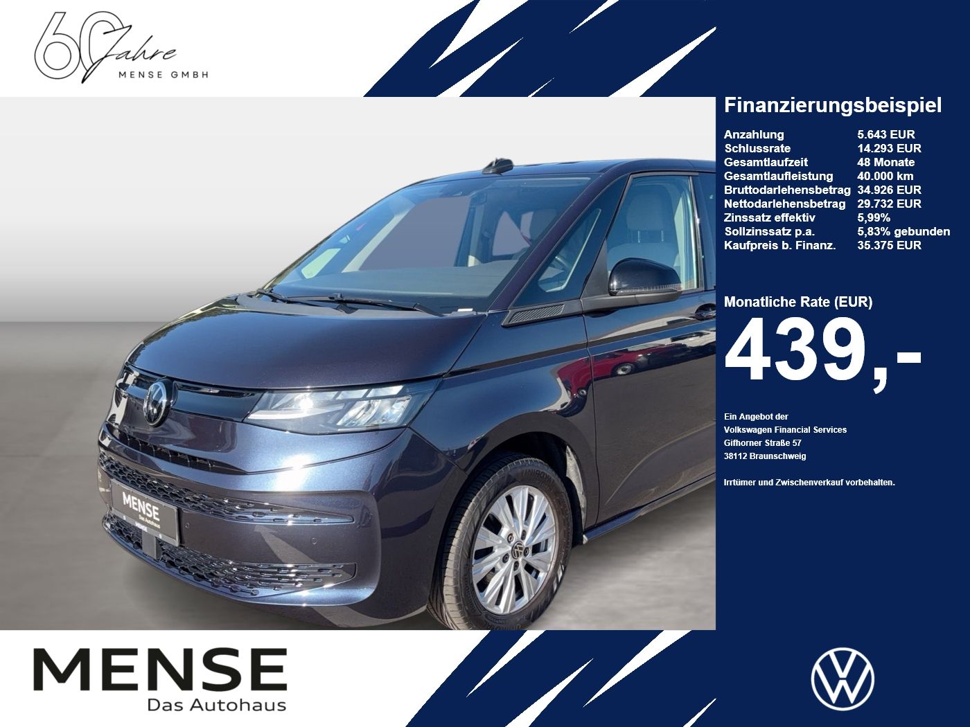 Fahrzeug autohaus mense Fahrzeugabbildung Volkswagen Multivan T7 Basis TDI LÜ 110 kW DSG CarPlay LED - mit KI generiert/bearbeitet
