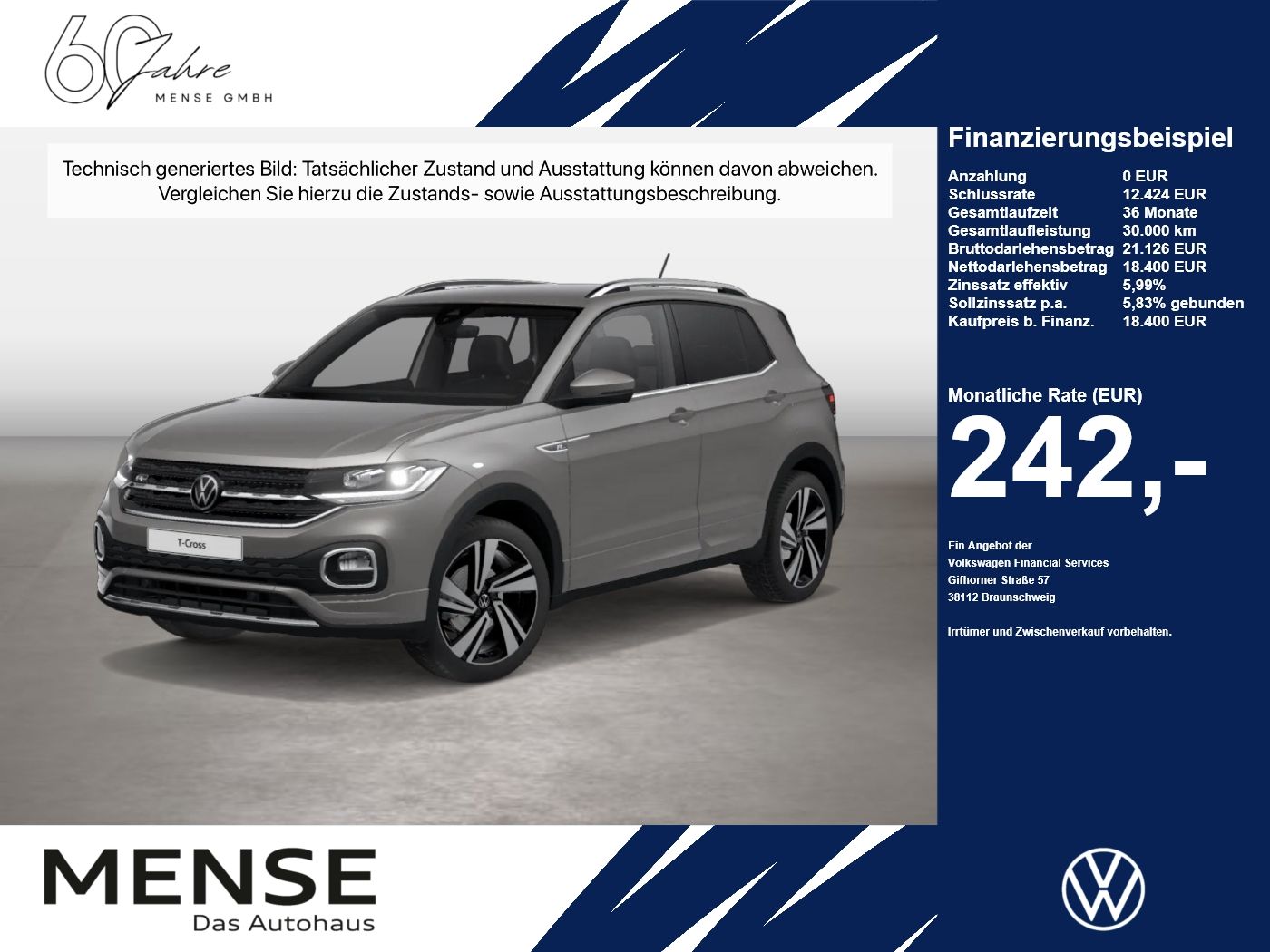 Fahrzeugabbildung Volkswagen T-Cross Style 1.5TSI 110KW/150PS DSG Fahrschulwa - mit KI generiert/bearbeitet