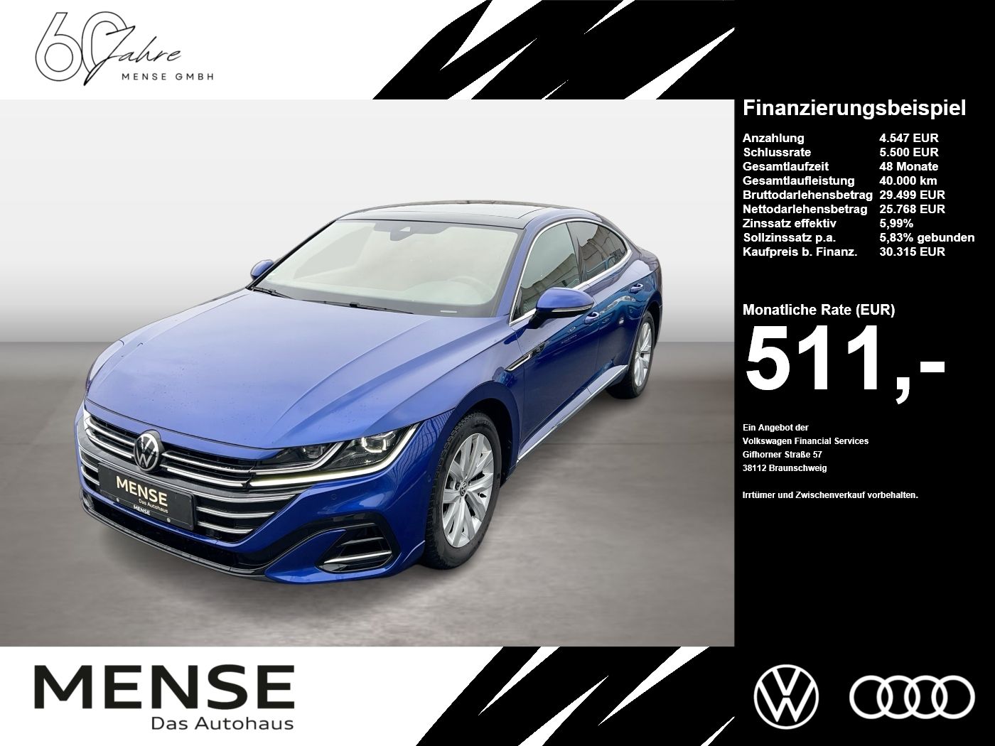 Fahrzeug autohaus mense Fahrzeugabbildung Volkswagen Arteon 2.0 TDI DSG 4Motion R-Line CarPlay|AHK - mit KI generiert/bearbeitet