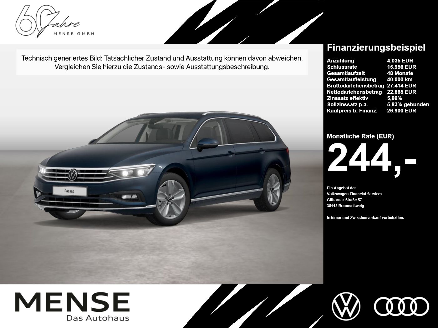 Fahrzeugabbildung Volkswagen Passat Variant 2.0TDI DSG Elegance R-Line IQ.Lig - mit KI generiert/bearbeitet