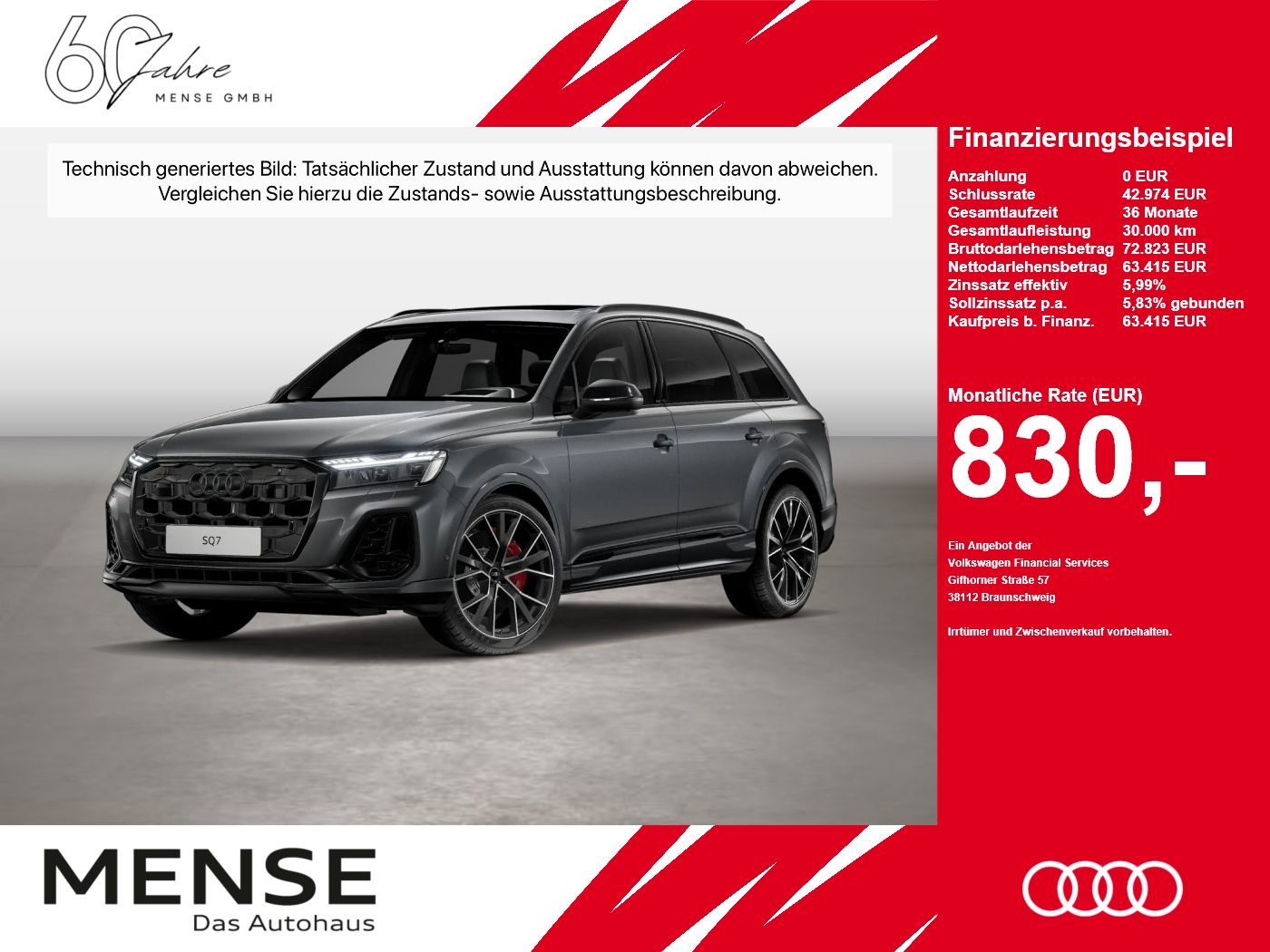 Fahrzeug autohaus mense Fahrzeugabbildung Audi SQ7 TFSI 373(507) tiptronic Matrix AHK HUD Luft - mit KI generiert/bearbeitet