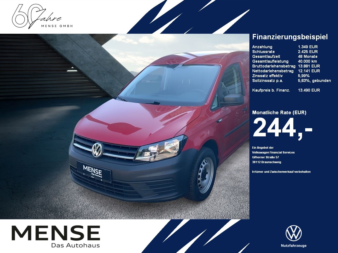 Volkswagen Caddy Kasten 2.0 l TDI EU6 75 kW 5-Gang
