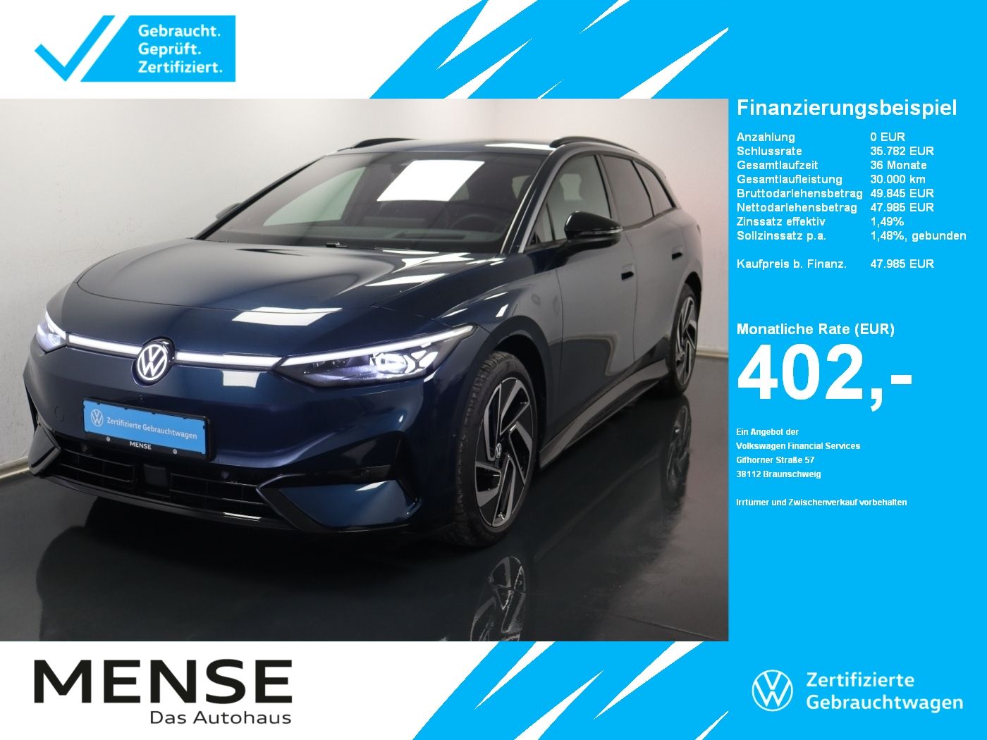 Fahrzeuge PKW autohaus mense Volkswagen ID.7 Tourer Pro |AHK|4xSHZG|Massage|Navi|ACC|h/k