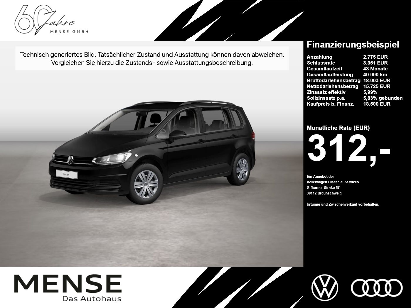 Fahrzeugabbildung Volkswagen Touran 1.5 TSI Trendline PDC SHZG WinterPaket - mit KI generiert/bearbeitet