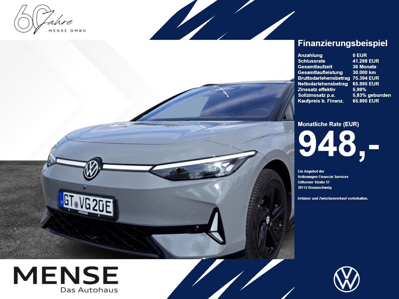 Fahrzeugabbildung Volkswagen ID.7 GTX Tourer 4M 86 kWh AHK Navi Pano 360° eSi - mit KI generiert/bearbeitet