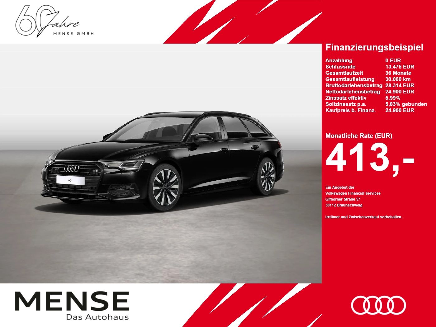 Fahrzeug autohaus mense Fahrzeugabbildung Audi A6 Avant 35 TDI S tronic Sport CarPlay Standhzg - mit KI generiert/bearbeitet