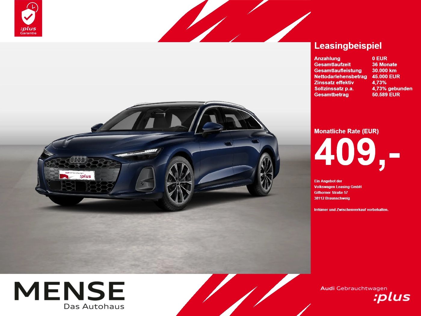 Fahrzeug autohaus mense Fahrzeugabbildung Audi A6 Avant TDI quattro 150 kW S tronic AHK Pano LM - mit KI generiert/bearbeitet