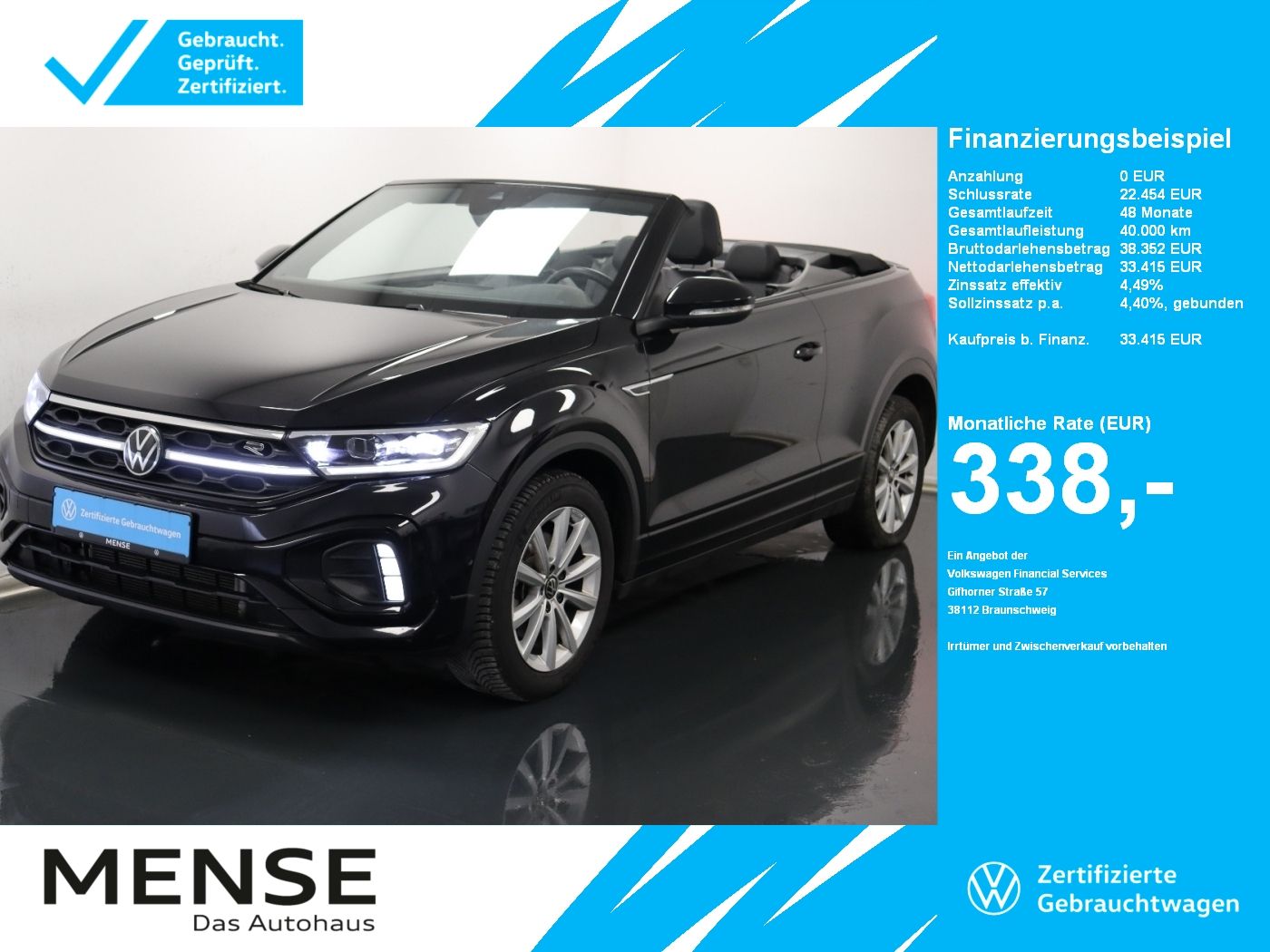 Fahrzeuge PKW autohaus mense Volkswagen T-Roc Cabriolet 1.5TSI DSG R-Line IQ.Light|ACC