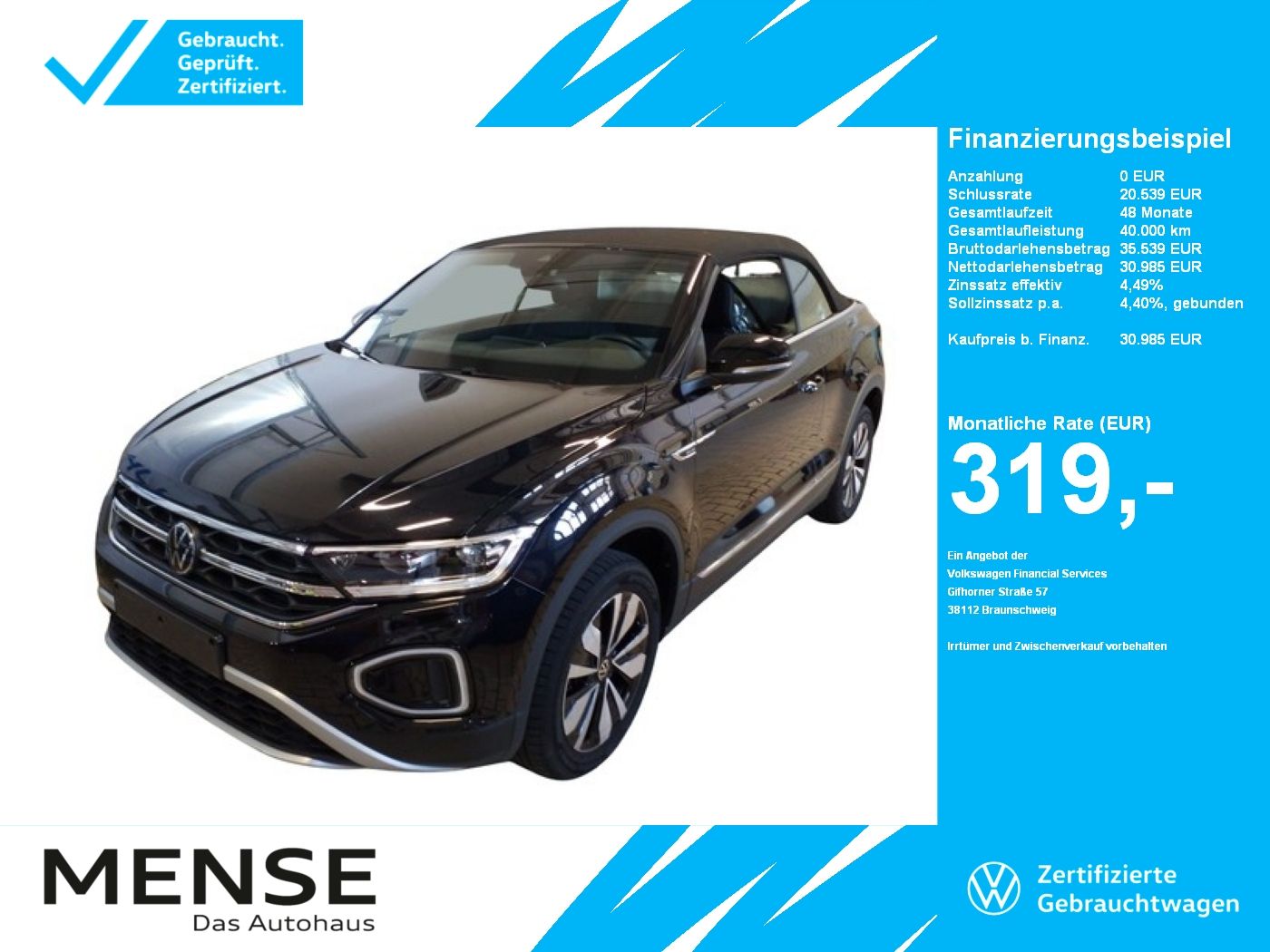 Fahrzeuge PKW autohaus mense Volkswagen T-Roc Cabriolet 1.5 TSI DSG Style Move CarPlay