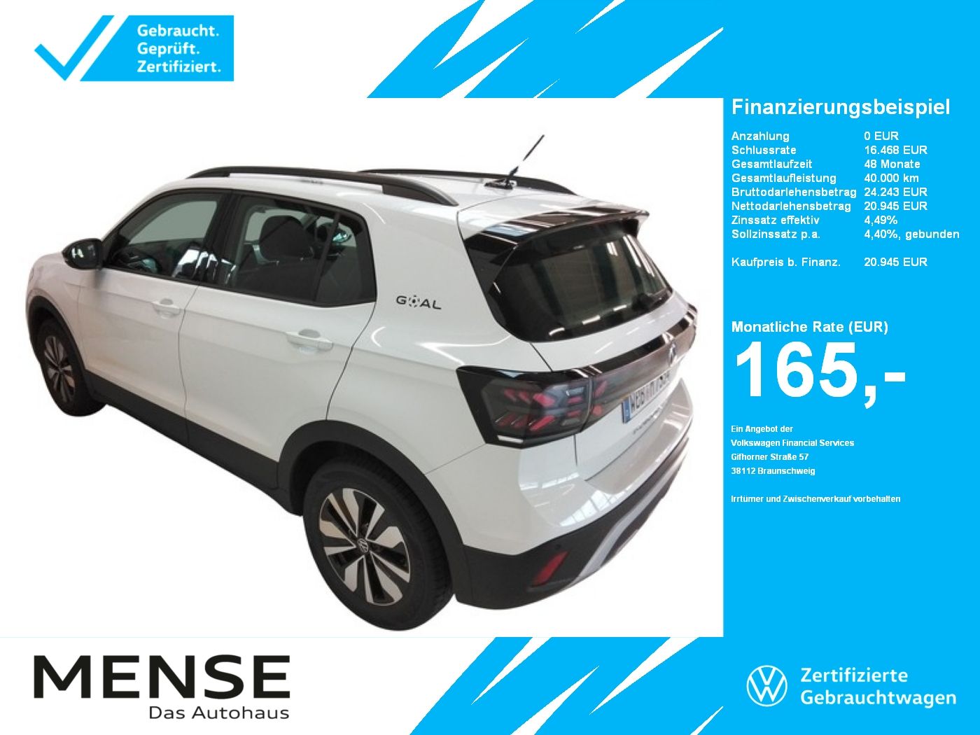 Fahrzeuge PKW autohaus mense Volkswagen T-Cross 1.0TSI Life Goal IQ.Light|Matrix|CarPlay