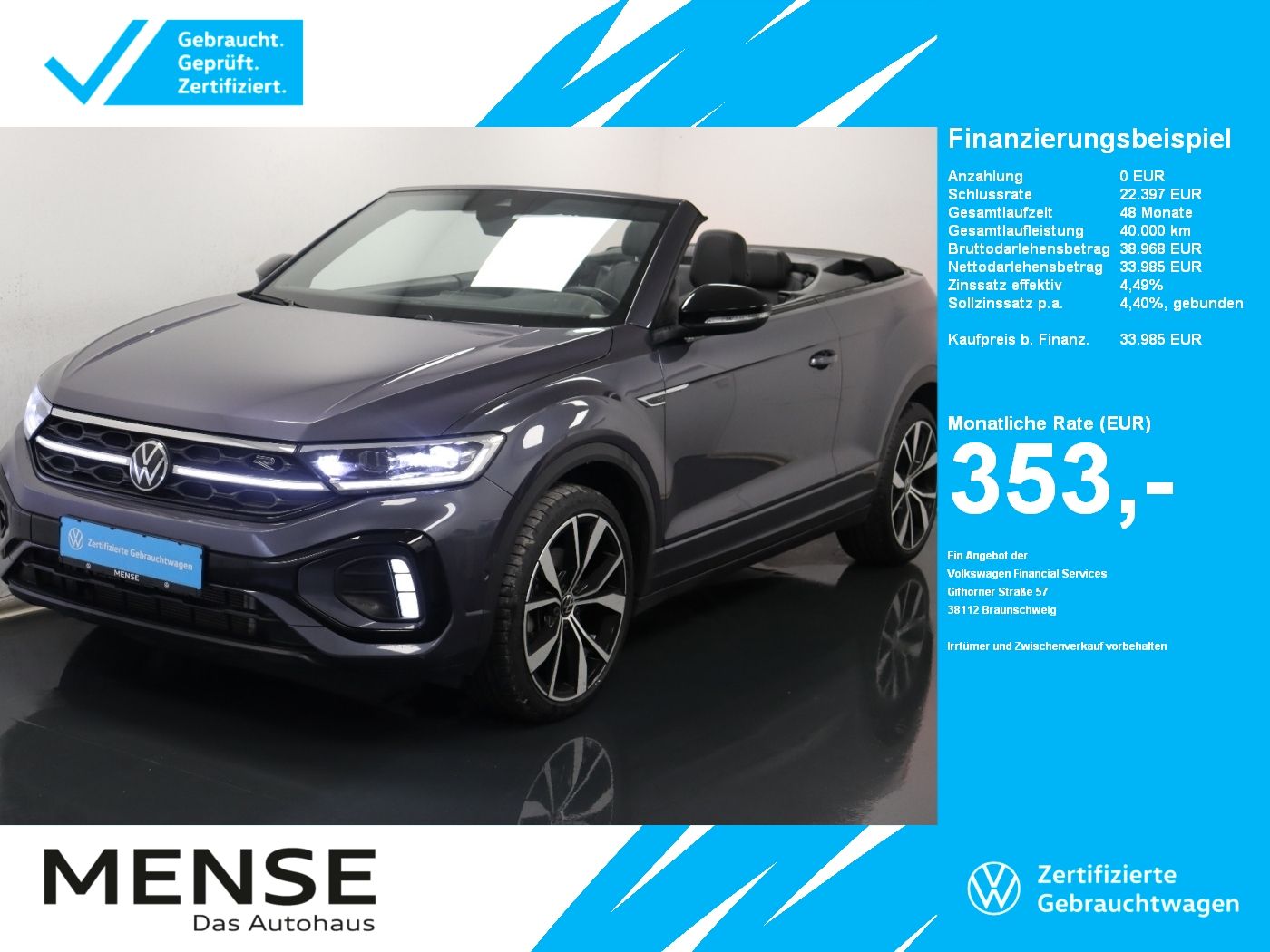 Fahrzeuge PKW autohaus mense Volkswagen T-Roc Cabriolet 1.5 TSI DSG R-line IQ.Light|ACC