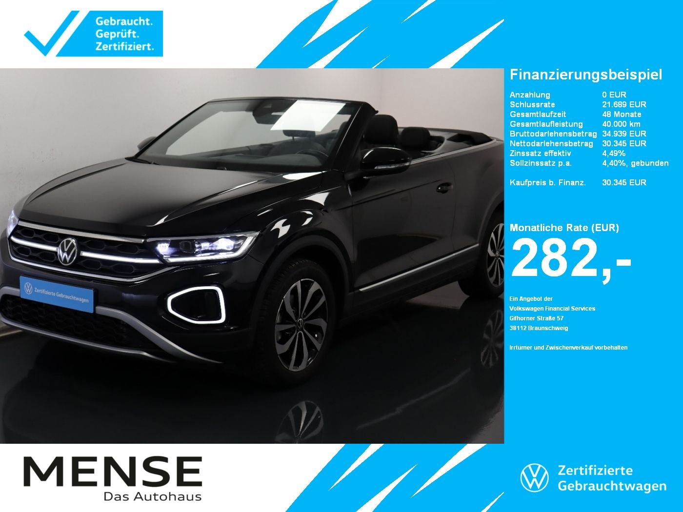 Fahrzeuge PKW autohaus mense Volkswagen T-Roc Cabriolet 1.5 TSI Style IQ.Light|Matrix|LM