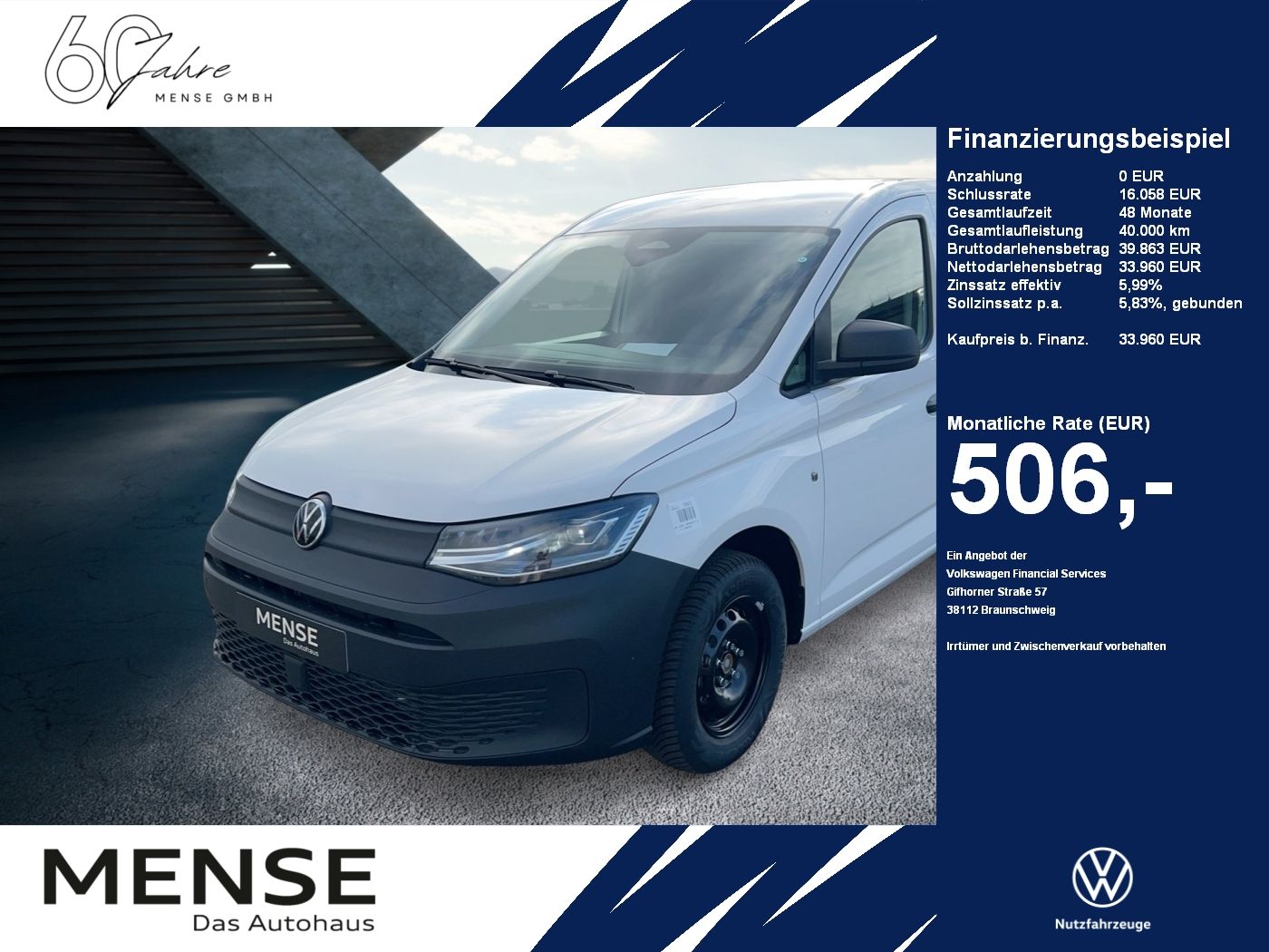 Fahrzeuge Nutzfahrzeuge/Camping autohaus mense Volkswagen Caddy Cargo Motor: 2.0 l TDI EU6 SCR 75 kW Getri