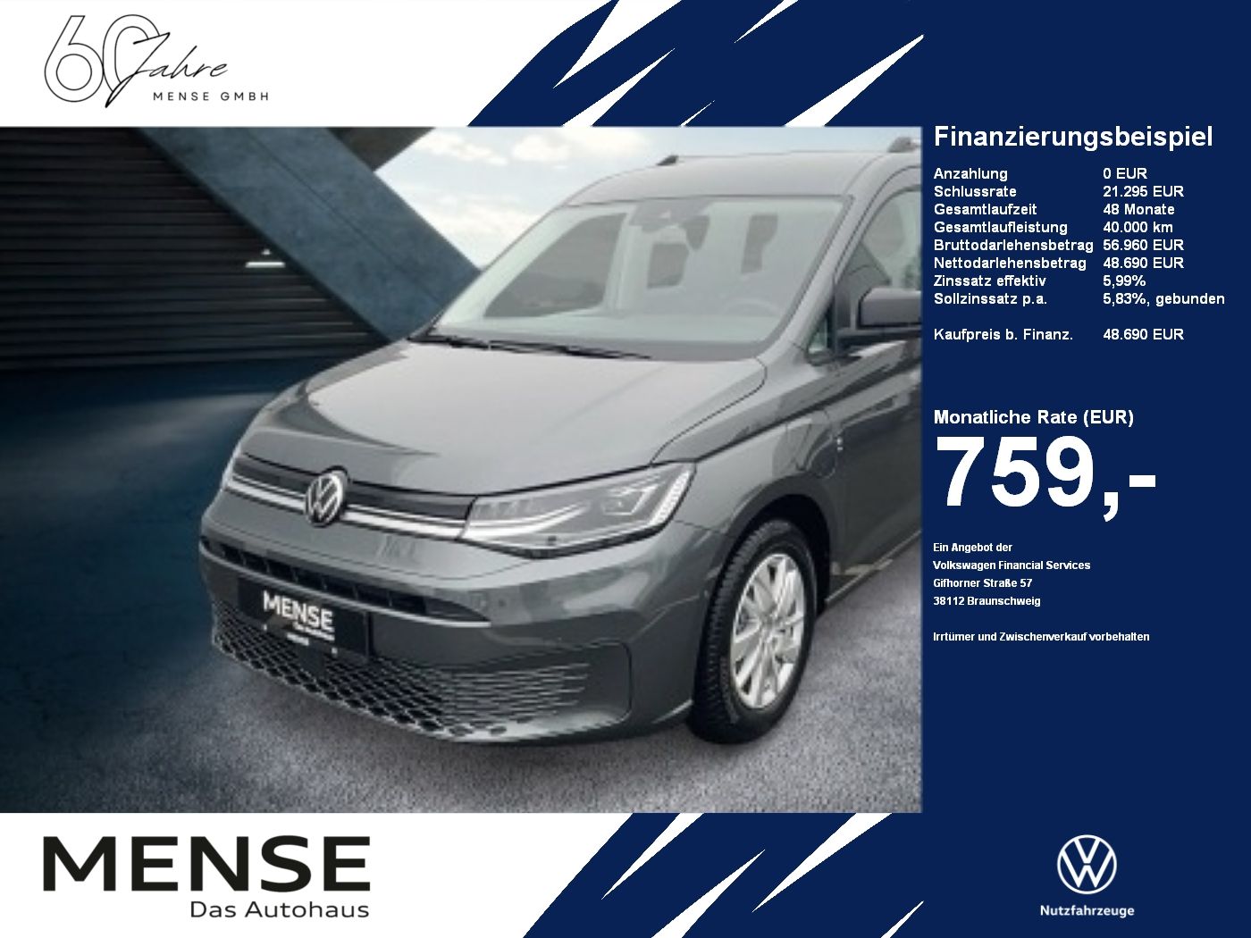 Fahrzeuge PKW autohaus mense Volkswagen Caddy Life 5-Sitzer 1.5l TSI eHybrid EU6 85 kW G