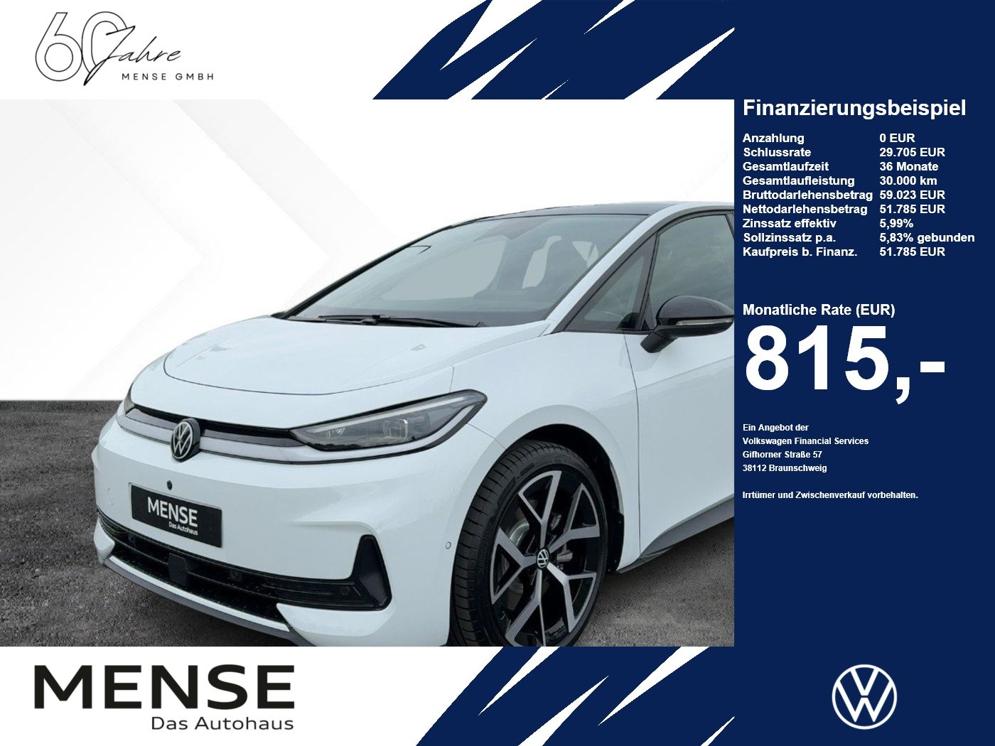 Fahrzeug autohaus mense Fahrzeugabbildung Volkswagen ID.3 Neo Style 79 kWh 1-Gang-Automatik Pano,WR,W - mit KI generiert/bearbeitet