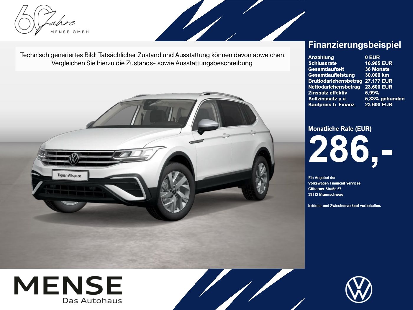 Fahrzeugabbildung Volkswagen Tiguan Allspace 2.0 TDI DSG Life ACC|LED|Navi|LM - mit KI generiert/bearbeitet