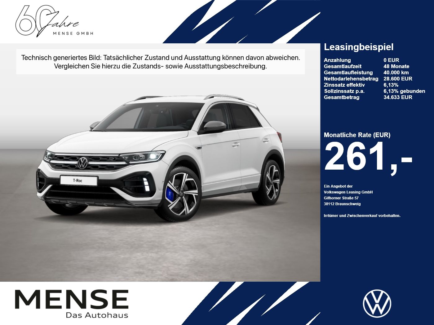 Fahrzeugabbildung Volkswagen T-Roc R 4-motion IQ.Light Matrix CarPlay ACC LED - mit KI generiert/bearbeitet