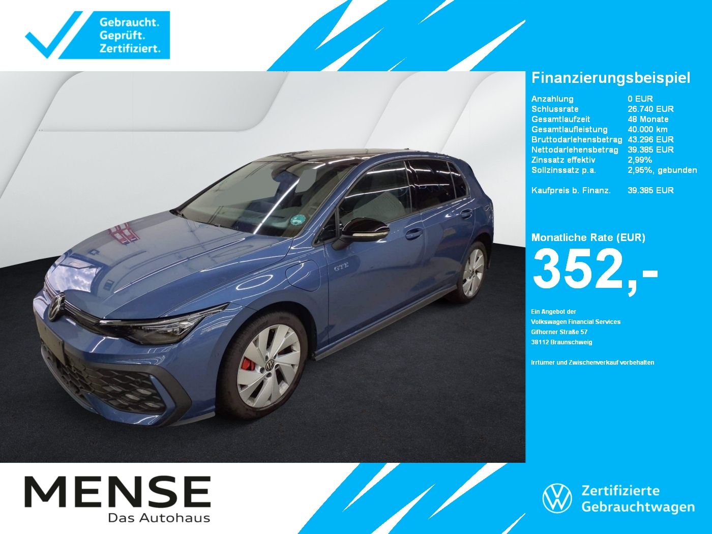 Fahrzeuge PKW autohaus mense Volkswagen Golf VIII 1.5 TSI GTE eHybrid IQ.Light|Matrix|SD