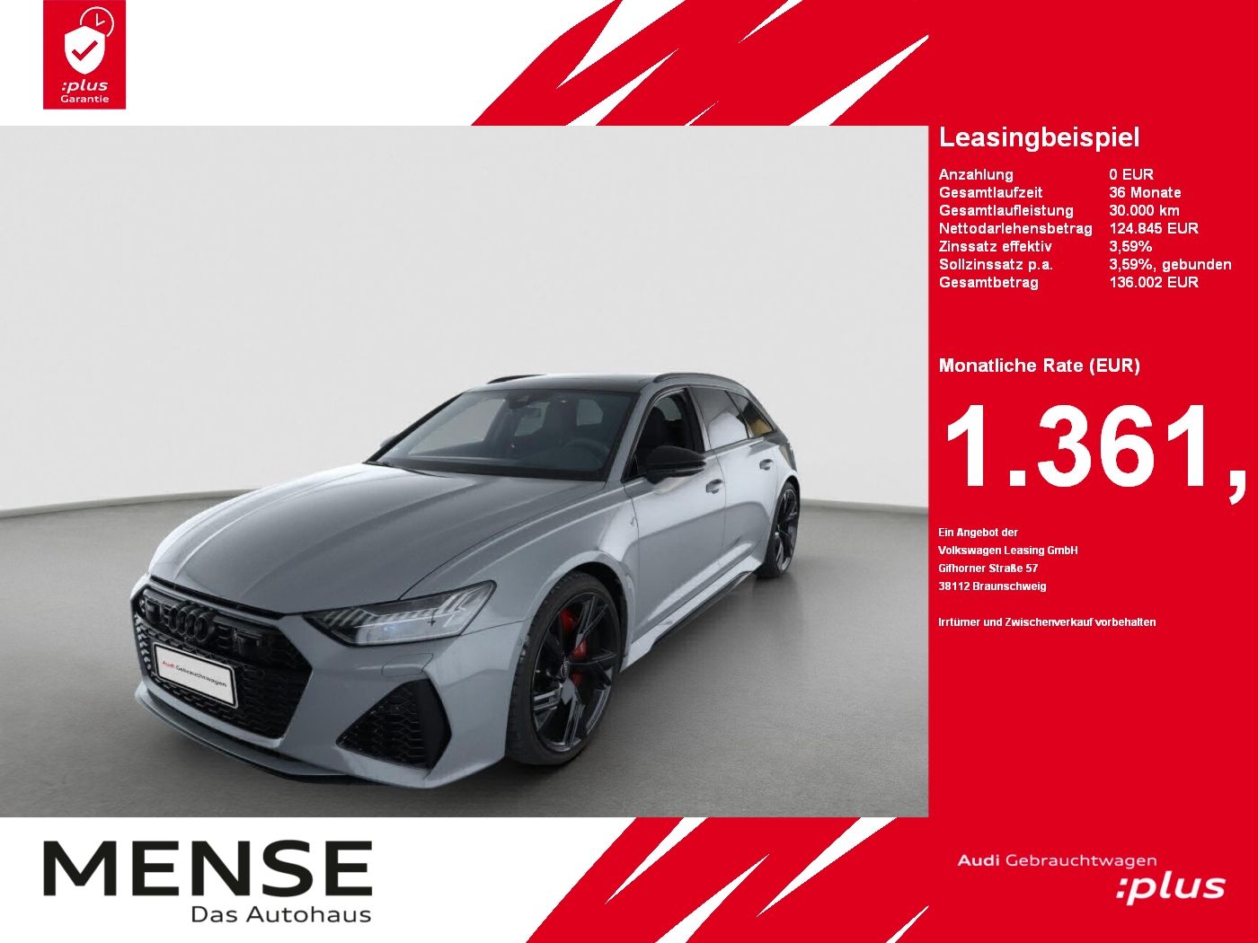 Fahrzeuge PKW autohaus mense Audi RS 6 Avant Matrix|AHK|HUD|Laser|Pano|Standhzg|LM