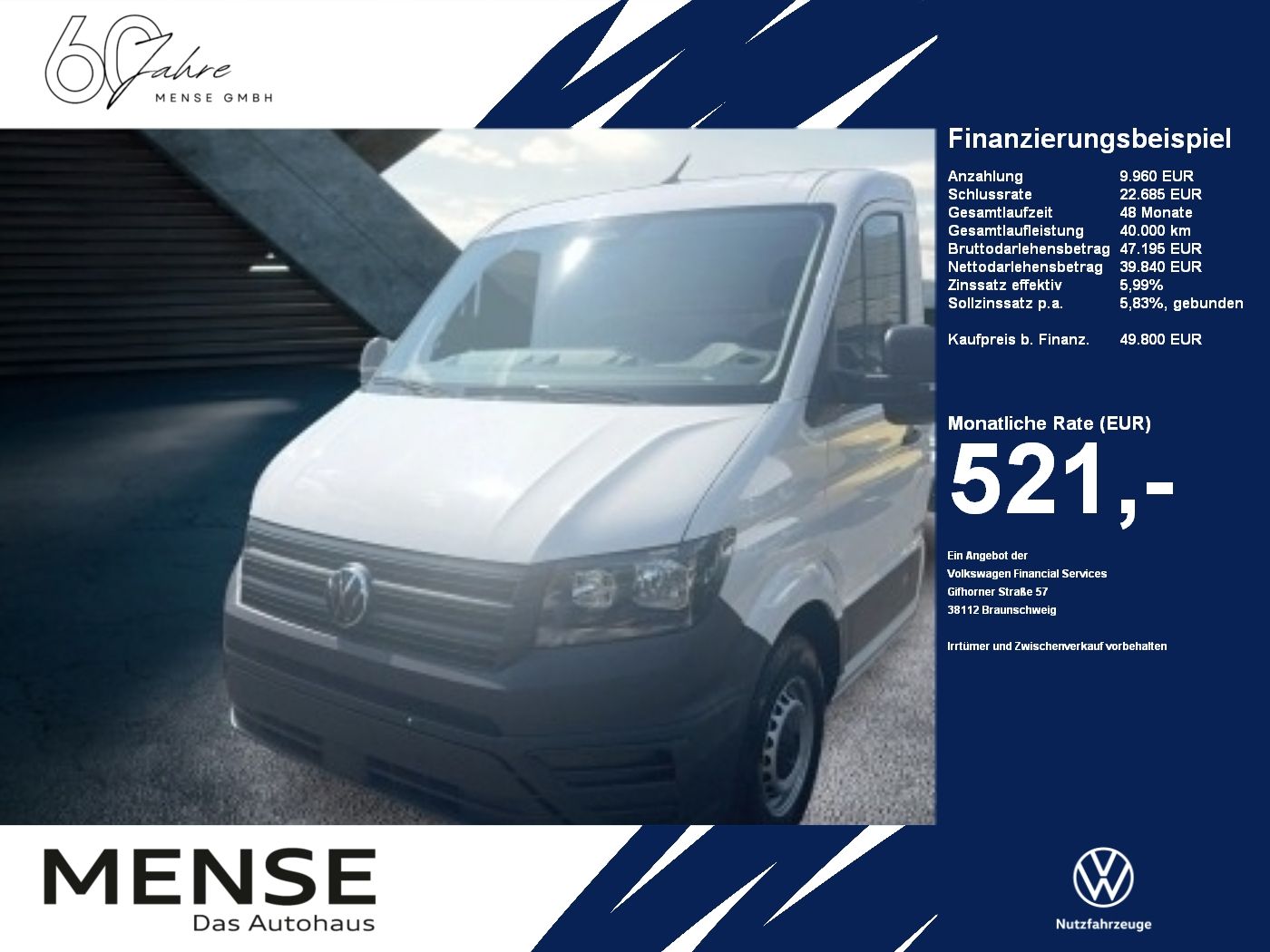 Fahrzeuge PKW autohaus mense Volkswagen Crafter 35 Fahrgestell EK LR 103 kW Front 6-Gang