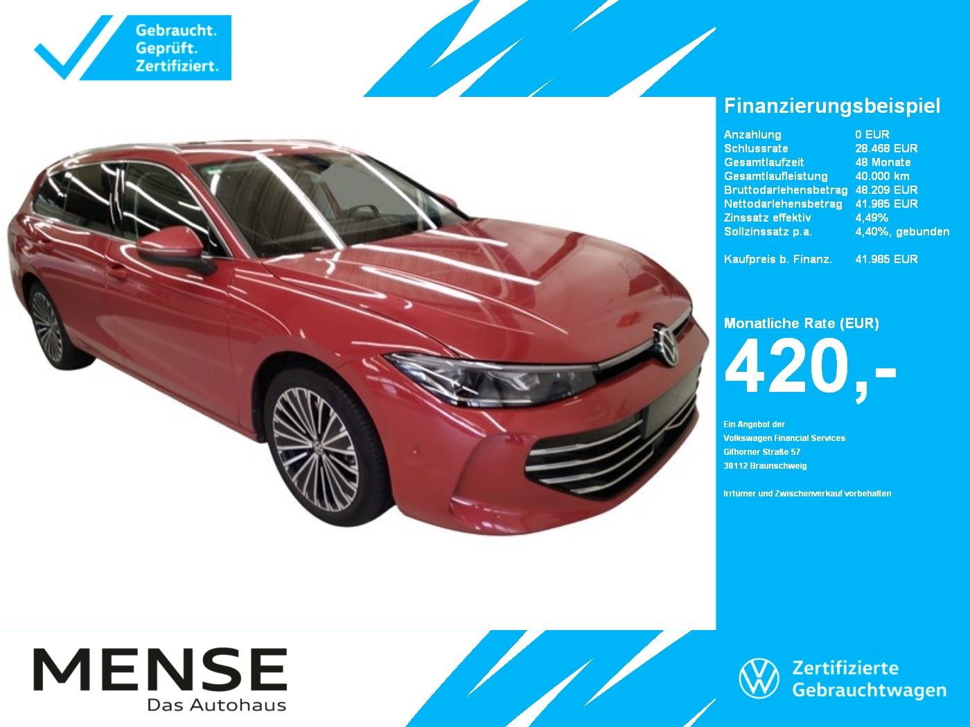 Fahrzeuge PKW autohaus mense Volkswagen Passat 1.5 TSI eHybrid Elegance IQ.Light|Matrix