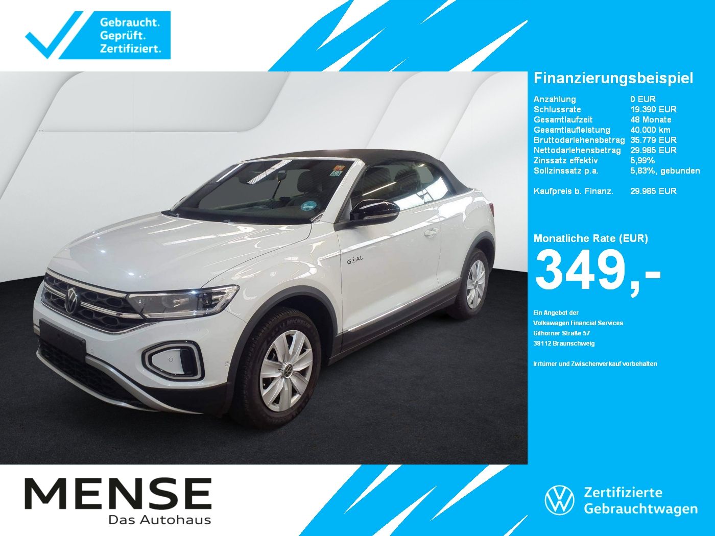 Fahrzeuge PKW autohaus mense Volkswagen T-Roc Cabriolet 1.5 TSI DSG Style Goal CarPlay