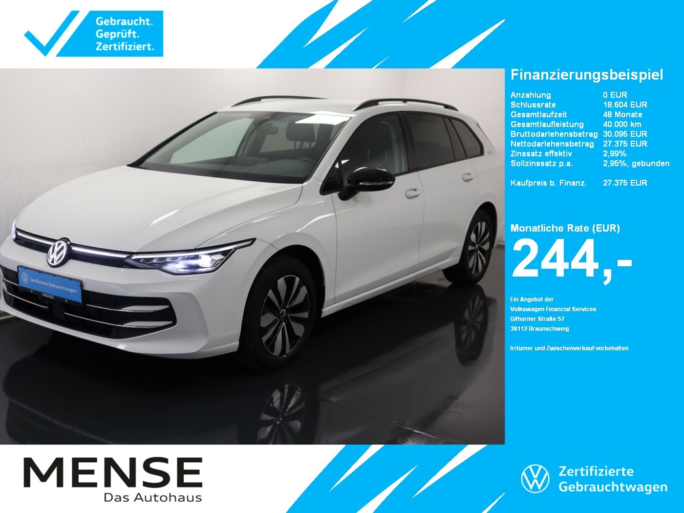 Fahrzeuge PKW autohaus mense Volkswagen Golf VIII Variant 1.5 TSI Goal CarPlay|AHK|ACC