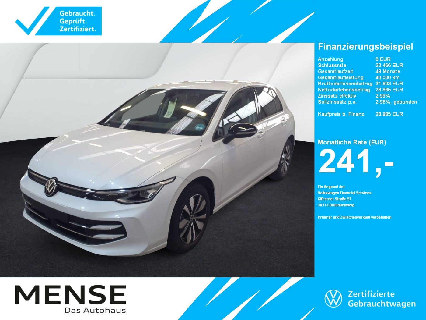 Fahrzeuge PKW autohaus mense Volkswagen Golf VIII 2.0 TDI DSG Goal CarPlay|AHK|ACC|LED