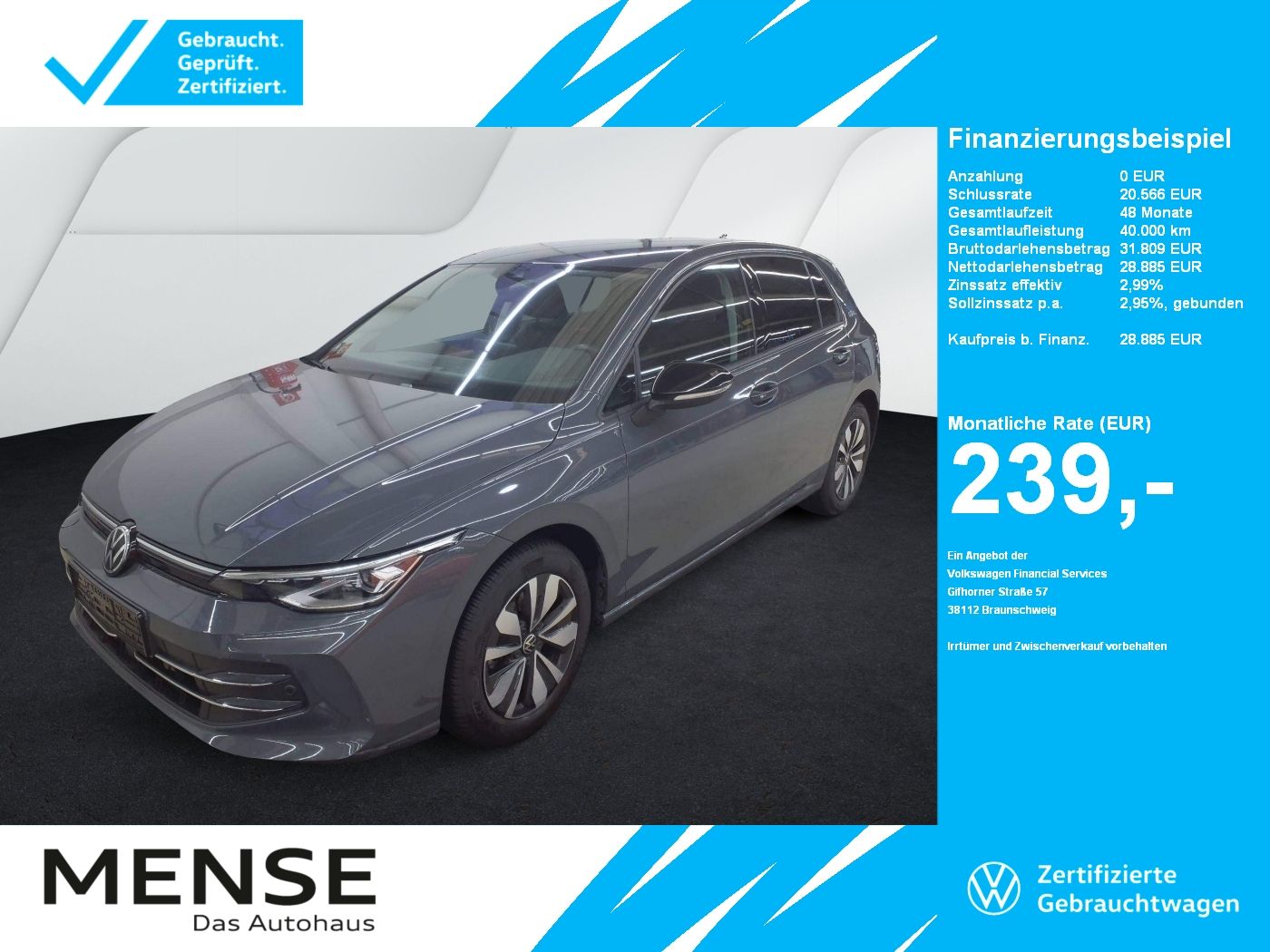 Fahrzeuge PKW autohaus mense Volkswagen Golf VIII 2.0 TDI DSG Goal CarPlay|AHK|ACC|LED