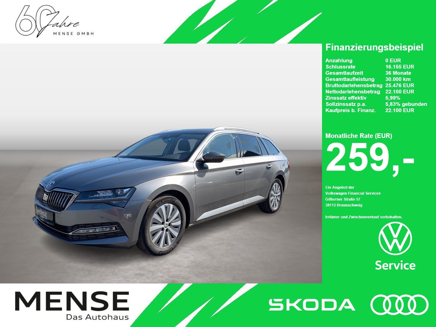 Fahrzeug autohaus mense Fahrzeugabbildung SKODA Superb Combi Style 2.0l TDI 110kW 7-Gang-DSG ACC - mit KI generiert/bearbeitet
