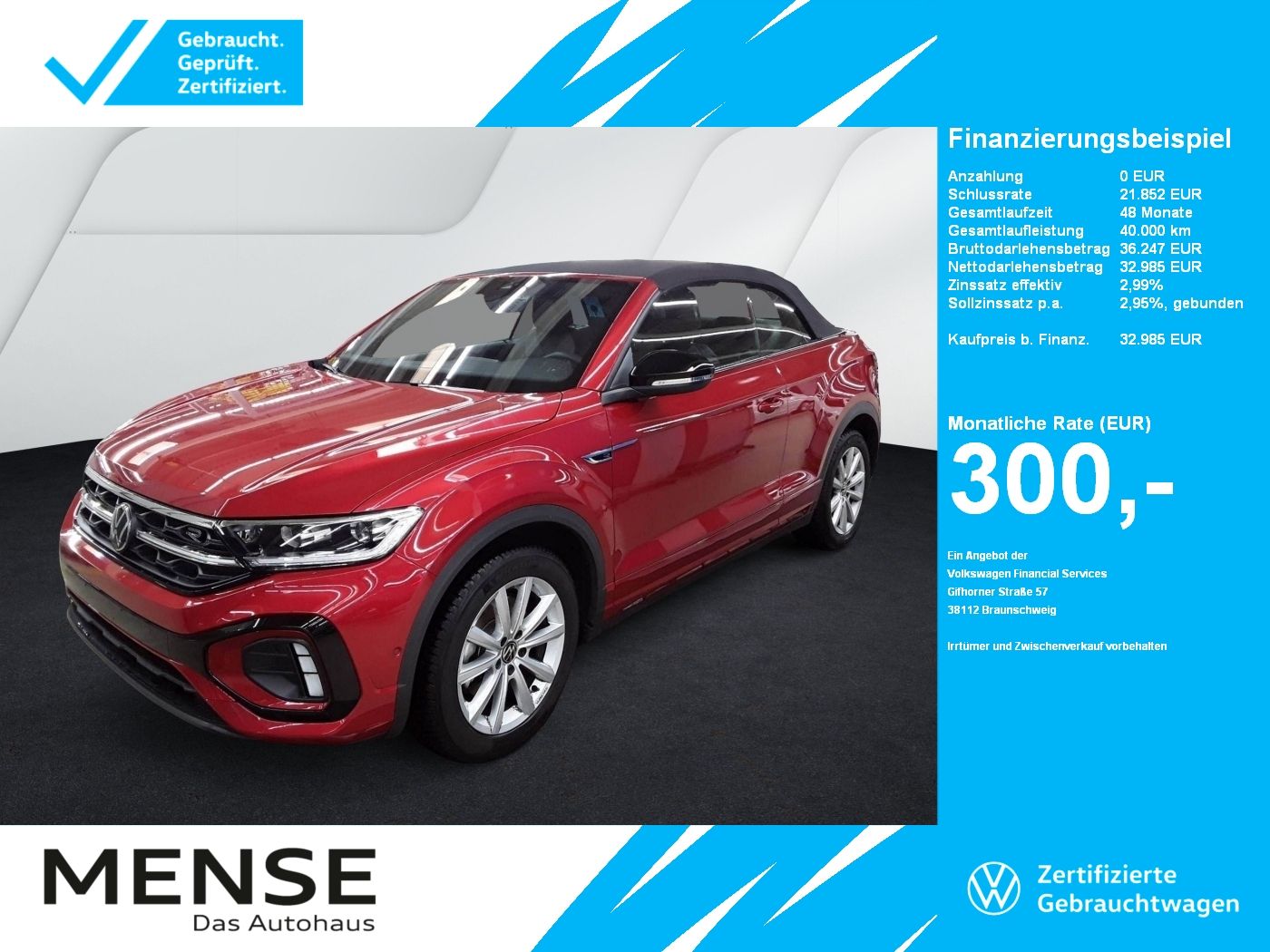 Fahrzeuge PKW autohaus mense Volkswagen T-Roc Cabriolet 1.5 TSI DSG R-line IQ.Light|ACC