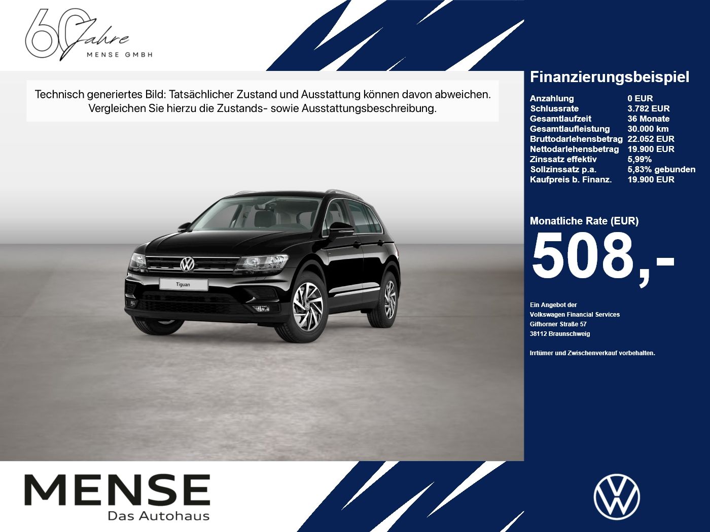 Fahrzeug autohaus mense Fahrzeugabbildung Volkswagen Tiguan 1.5 TSI DSG Join CarPlay AHK ACC Navi PDC - mit KI generiert/bearbeitet