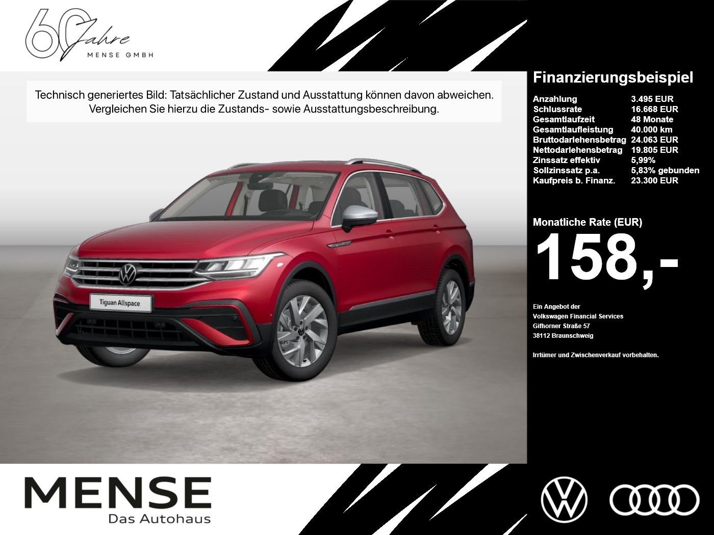 Fahrzeug autohaus mense Fahrzeugabbildung Volkswagen Tiguan Allspace 2.0 TDI DSG Life AHK HUD ACC - mit KI generiert/bearbeitet