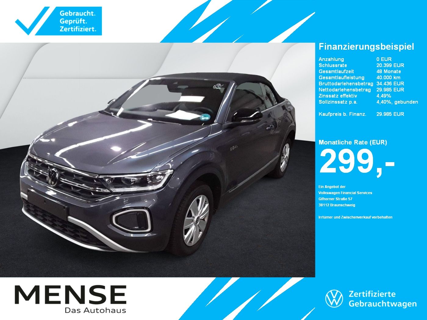 Fahrzeuge PKW autohaus mense Volkswagen T-Roc Cabriolet 1.5 TSI DSG Style Goal CarPlay