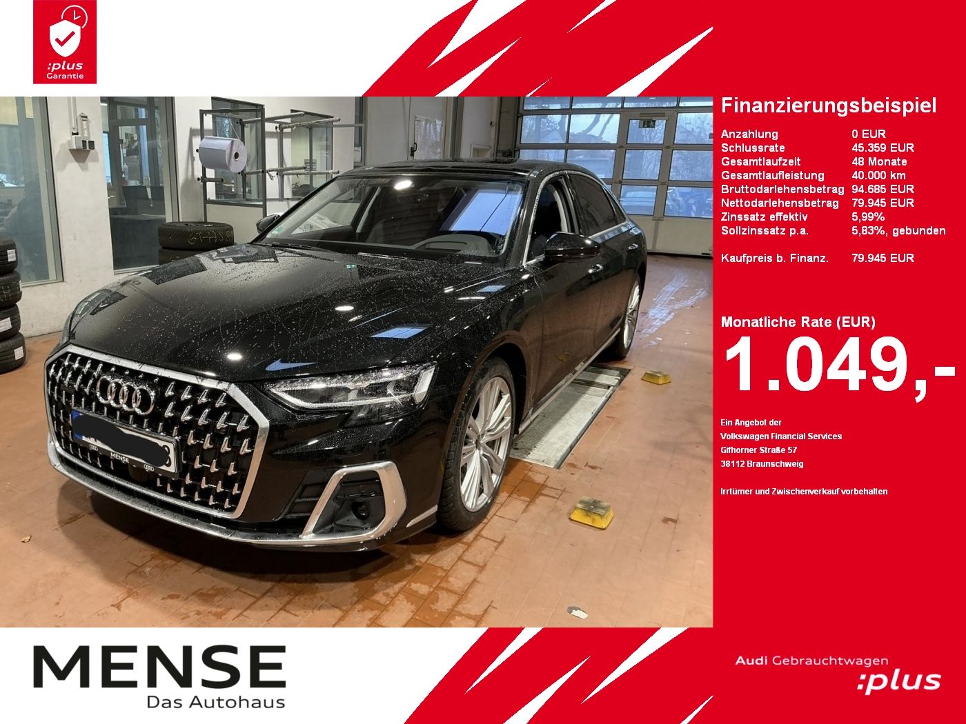 Fahrzeuge PKW autohaus mense Audi A8 lang 60 TFSI e quattro Matrix|AHK|HUD|Luft