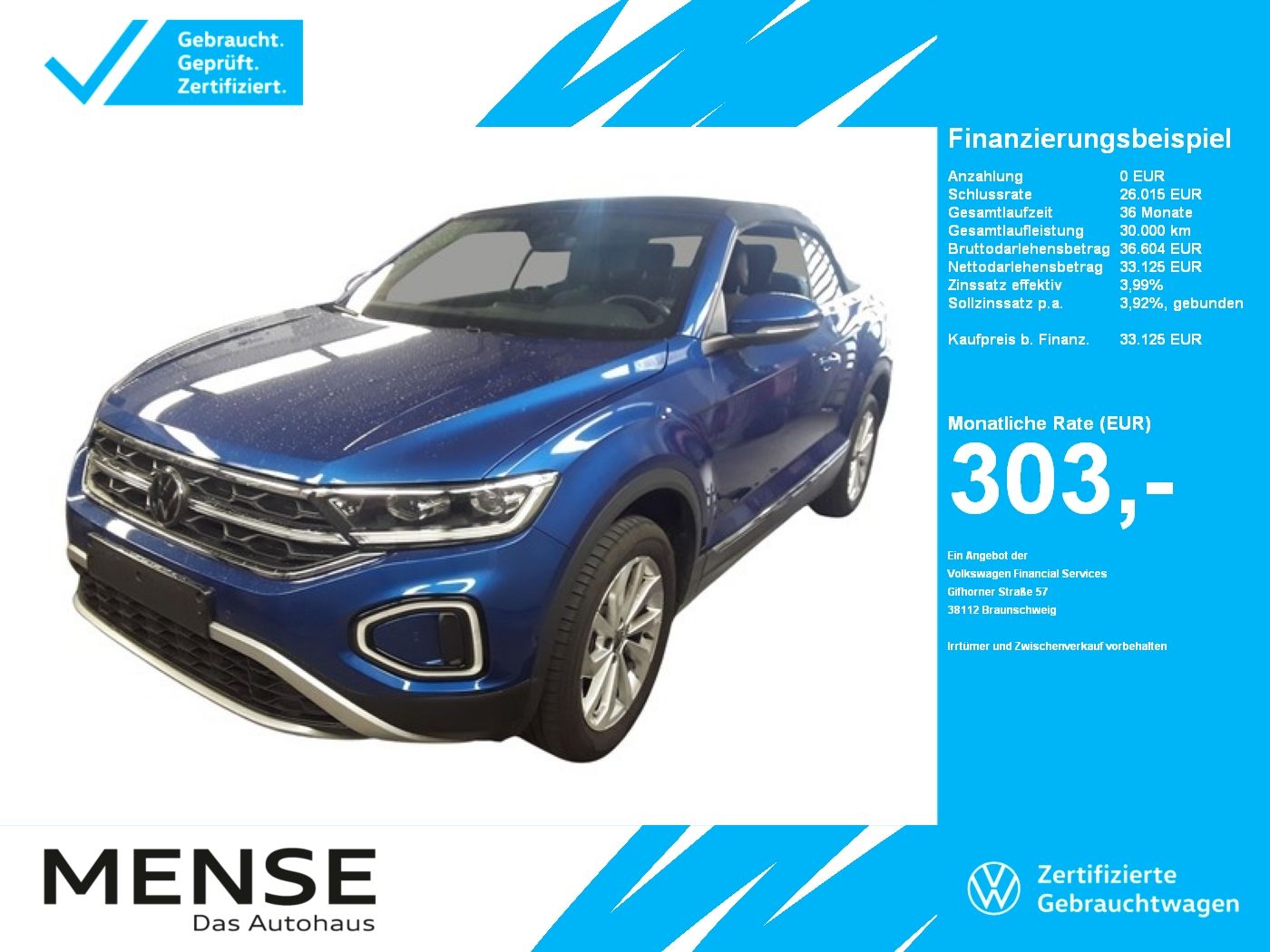 Fahrzeuge PKW autohaus mense Volkswagen T-Roc Cabriolet 1.5 TSI DSG Style IQ.Light|ACC
