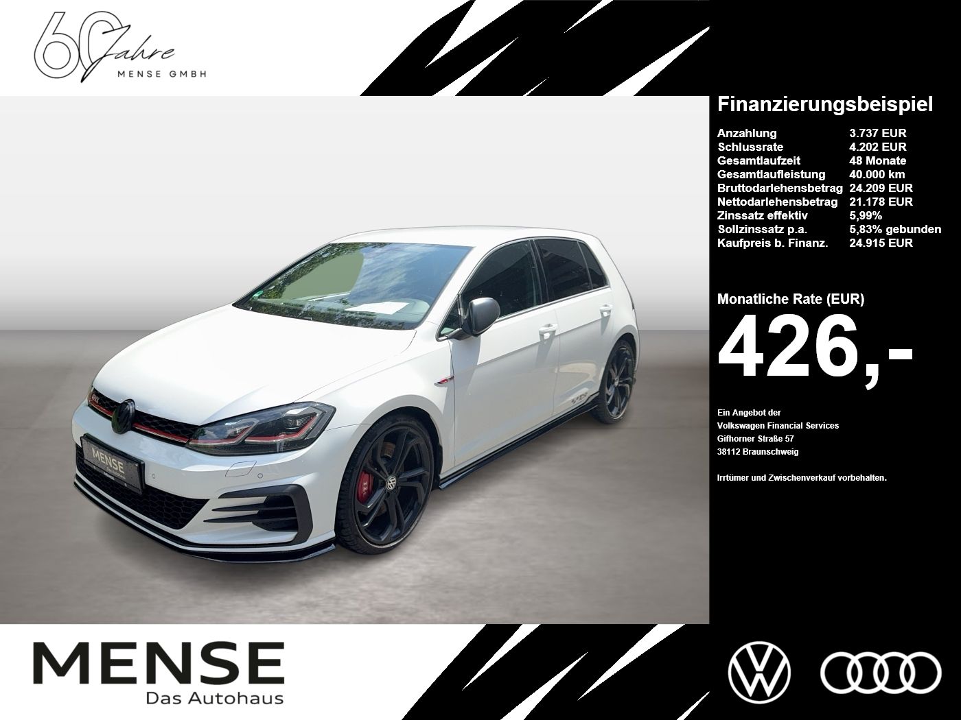 Fahrzeug autohaus mense Fahrzeugabbildung Volkswagen Golf VII GTI TCR CarPlay ACC LED Navi - mit KI generiert/bearbeitet