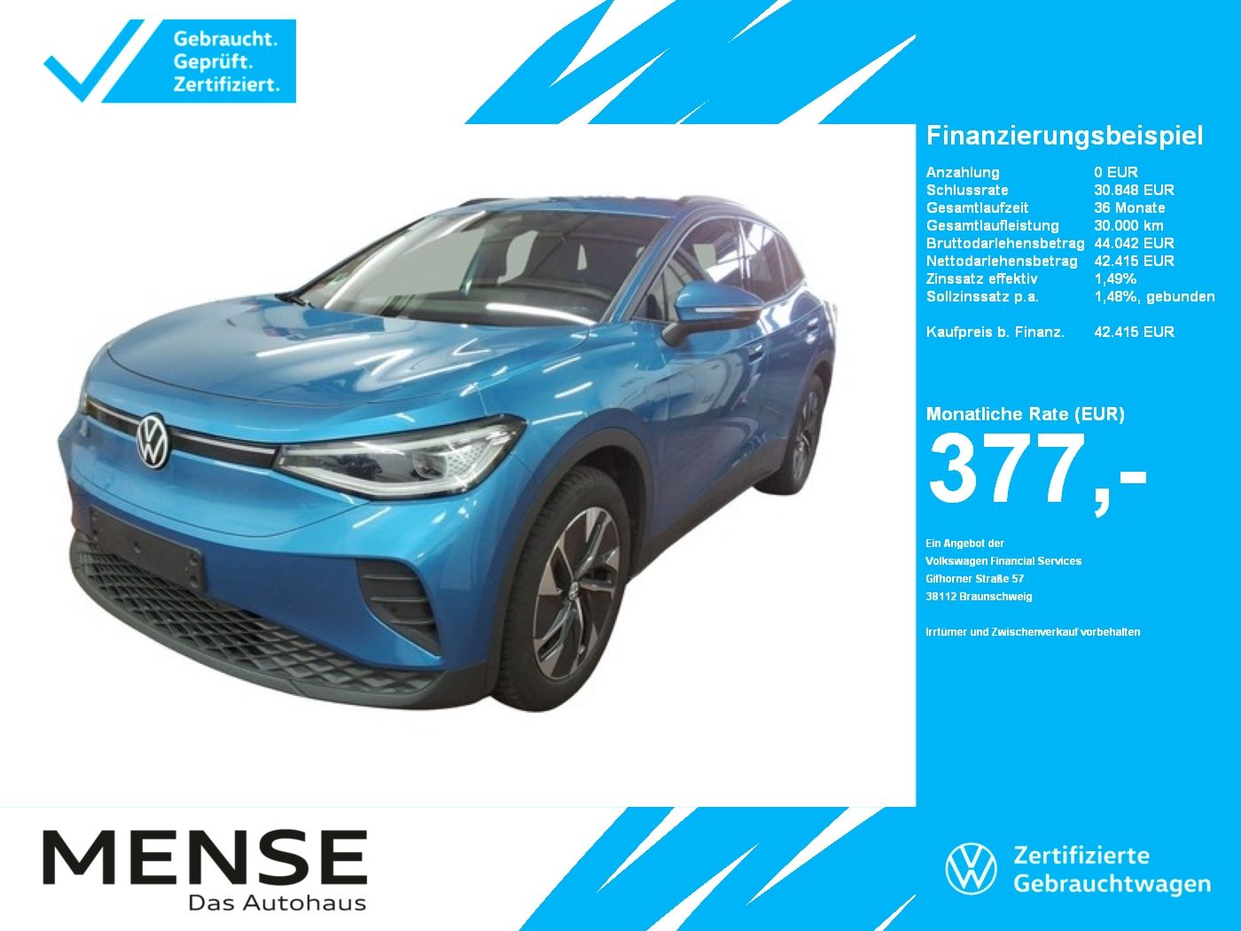 Fahrzeuge PKW autohaus mense Volkswagen ID.4 Pro 4-motion IQ.Light|Matrix|CarPlay|h/k|LM