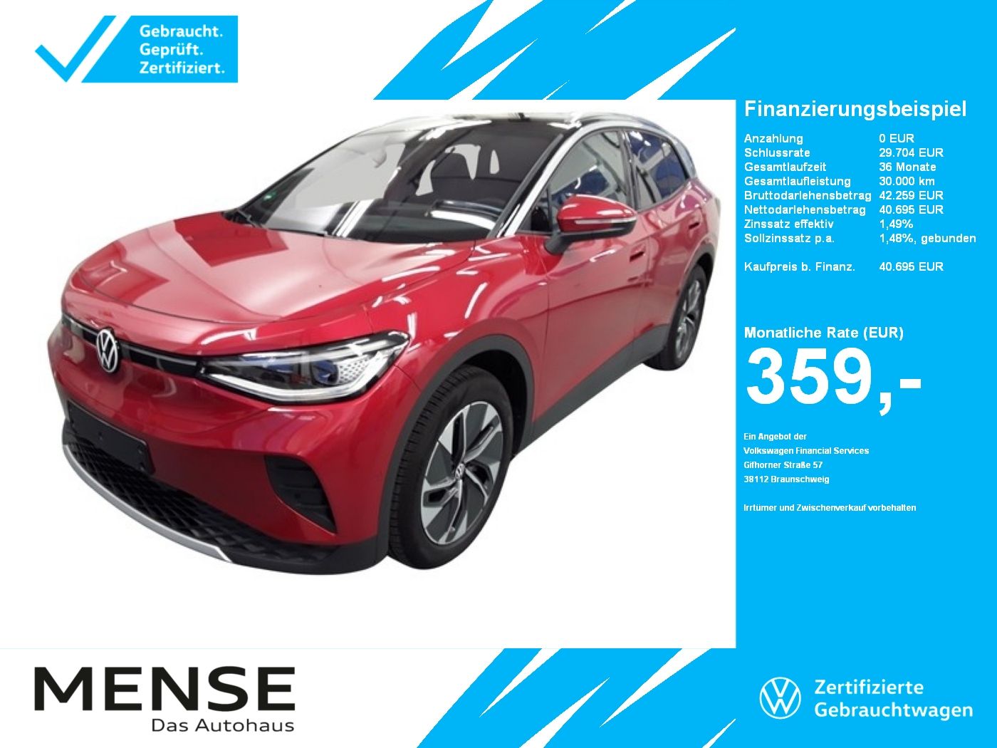 Fahrzeuge PKW autohaus mense Volkswagen ID.4 Pro electric IQ.Light|Matrix|CarPlay|h/k|LM