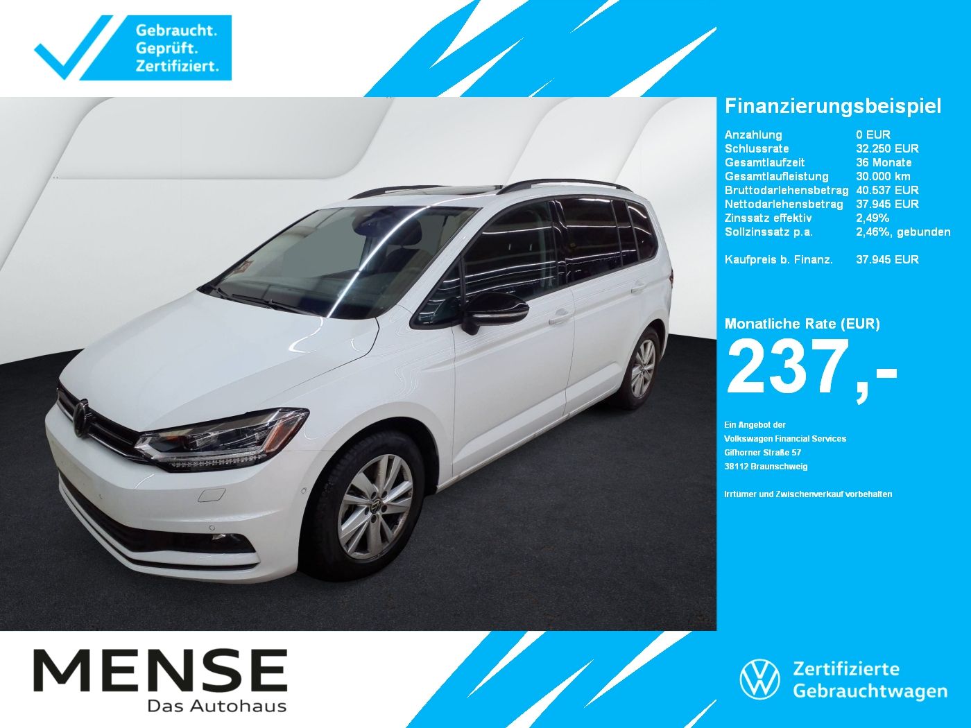 Fahrzeuge PKW autohaus mense Volkswagen Touran 1.5 TSI DSG Highline CarPlay|AHK|Pano|SD