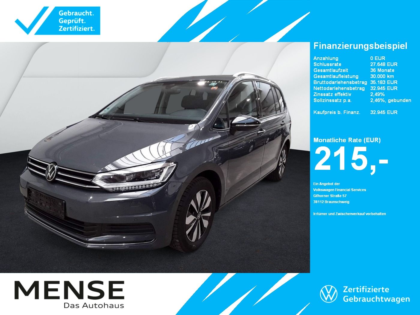 Fahrzeuge PKW autohaus mense Volkswagen Touran 1.5 TSI GOAL Comfortline DSG IQ.Light|AHK