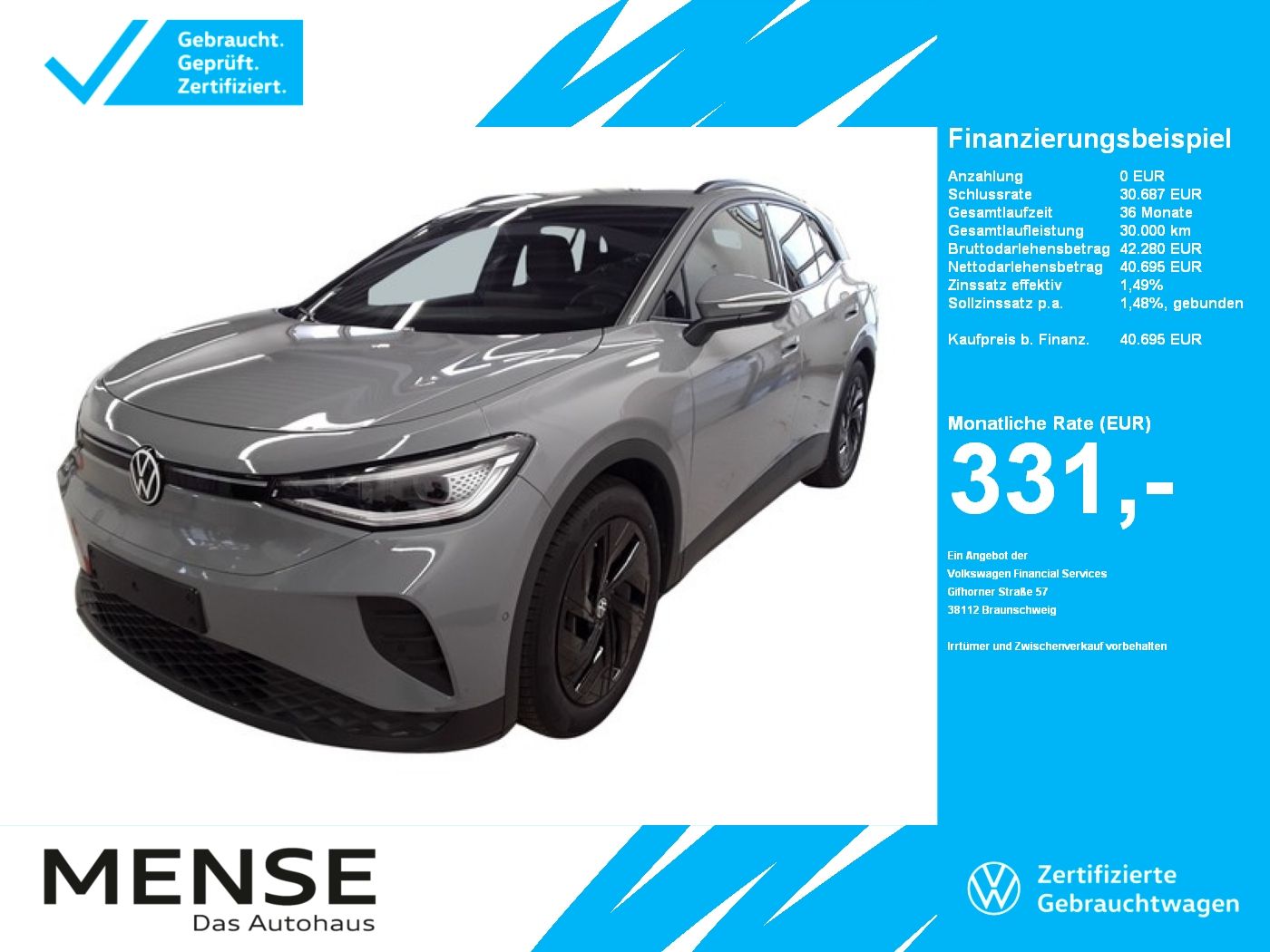 Fahrzeuge PKW autohaus mense Volkswagen ID.4 Pro electric IQ.Light|Matrix|CarPlay|h/k|LM