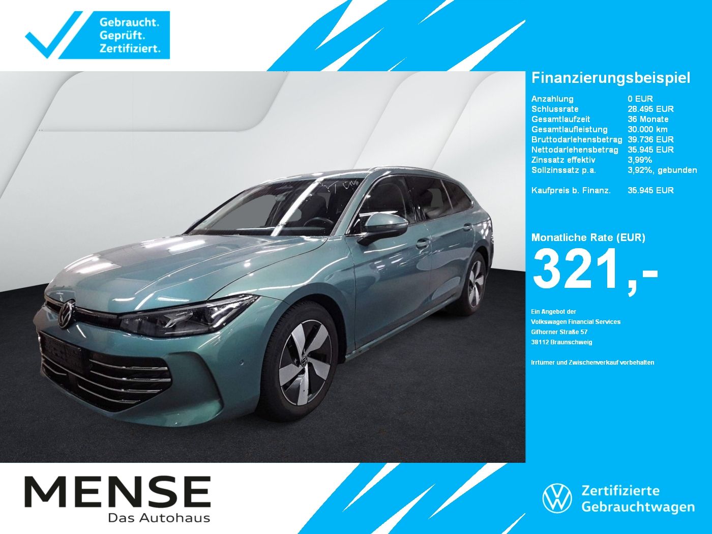 Fahrzeuge PKW autohaus mense Volkswagen Passat Variant 2.0 TDI DSG Elegance IQ.Light|AHK